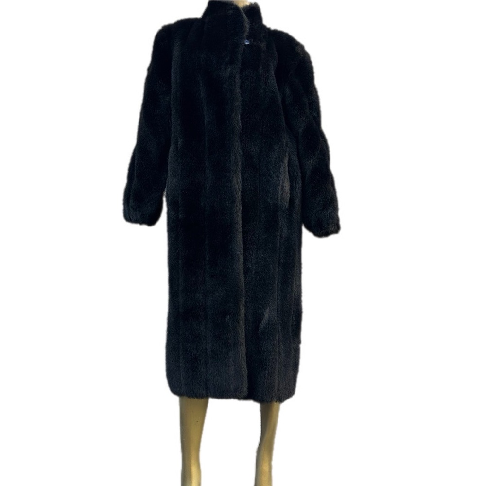 Vintage 80s Faux Mink Midi Length Coat Made in USA Modacrylic Acrylic Size M